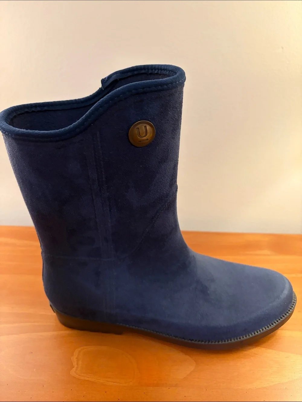 Ulan Rainy Steps Loralee Blue Women’s Faux Suede Mid-Calf Rain Boots Size 10